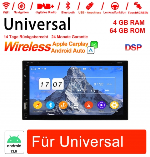 6.95 pouces Android 12.0 Autoradio / Multimédia 4 Go de RAM 64 Go ROM Avec DVD pour Navigation GPS Universel Radio Stéréo Intégré Carplay/Android Auto