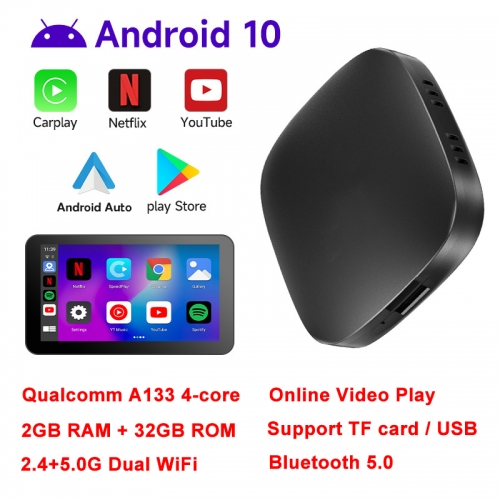 Apple CarPlay AI Box 2Go RAM 32Go ROM Système Android 10 Filaire vers CarPlay sans fil Android Box 3 en 1 Prise en charge WiFi,BT,Youtube,Netflix