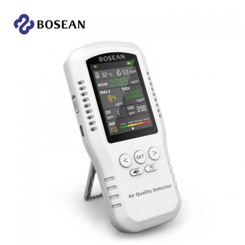 Bosean Air quality Monitor CO2 CO PM 2.5 HCHO TVOC Temperature Humidity Monitor with Real Sensors