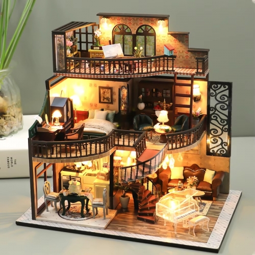 DIY Miniature Dollhouse Kit with Furniture Lights Wooden Building Model Toys for Children Birthday Gifts