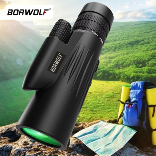 Borwolf 10-30x42 Monocular Bak4 Prism Telescope with Phone Clip Tripod Waterproof for Hunting Bird Watching