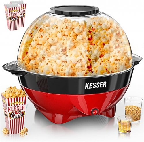 Popcornmaschine Groß 800W 5,5l Inhalt mit Antihaftbeschichtung Deckel & Servierschale inkl abnehmbarer Heizfläche & Popcornbecher