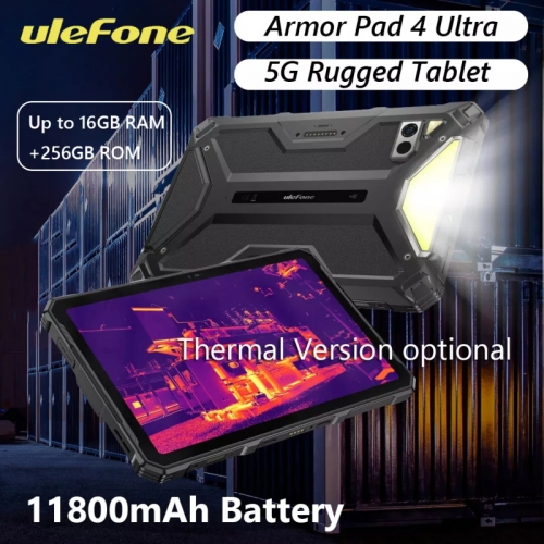 Ulefone Armor Pad 4 Ultra 5G Thermo Robustes Tablet 16GB RAM 256GB ROM LED Lichter 11800mAh 50MP IP68 Android 14