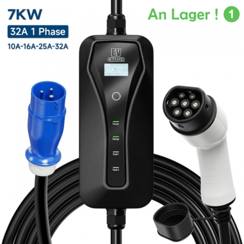 7KW 32A E-Car EV Charger Cable Type2 IEC 62196-2  Type1 SAE J1772