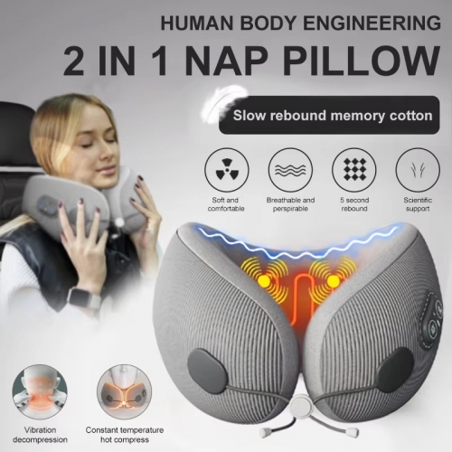 Massage Heating U Shaped Memory Foam Pillow Neck Protection Neck Support Nap Pillow Ergonomic Massage Travel Pillow for Adults