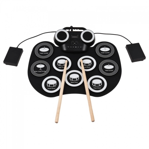 Portable Stereo Digital Drum with Built-in Speakers Foot Pedals Headphone Monitoring Colorful Light