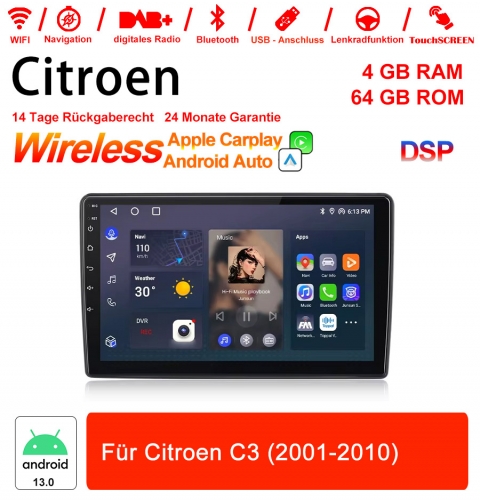 10 Zoll Android 13.0 Autoradio / Multimedia 4GB RAM 64GB ROM Für Citroen C3 (2001-2010) Mit WiFi NAVI Bluetooth USB