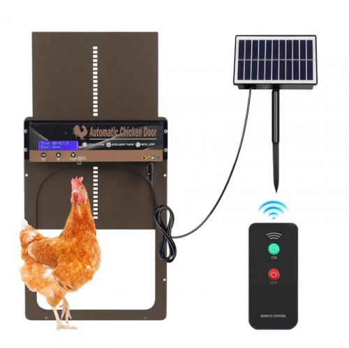 Automatic Chicken Coop Door Solar Powered 4 Modes Coop Door Opener with Remote Control/Timer/Light Sensor Weatherproof Anti-Pinch