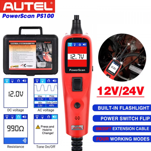 Système de testeur de circuit automobile Autel Powerscan PS100 12 V/24 V