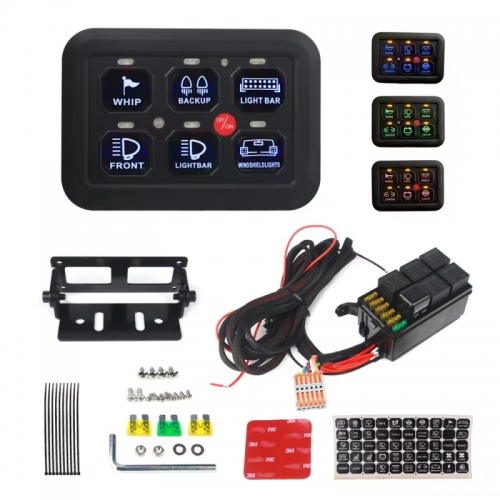 12V-24V LED 6 Gang Switch Panel 600W-1200W Circuit Control Relay System Box Slim Touch Control Panel for Boat Jeep UTV Caravan