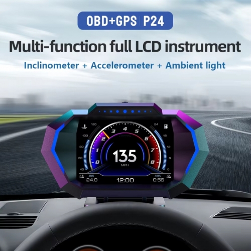 OBD + GPS HUD P24 Car OBD Head Up Display HUD on Board Computer Digital Speedometer Water Temp Fuel Consumption Electronic Inclinometer