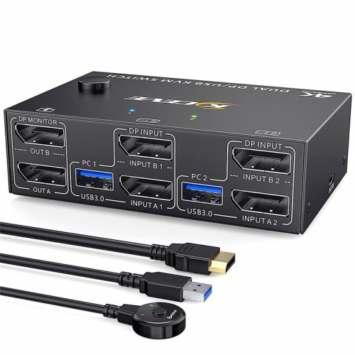 Commutateur KVM double moniteur DisplayPort, 4 USB3.0 pour 2 ordinateurs, 2 en 2 sorties commutateur KVM DP 1.4