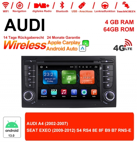 7 Inch Android 13.0 Car Radio 4GB RAM 64GB ROM For Audi A4 / S4 GPS Navi WIFI USB BT Built-in Carplay / Android Auto