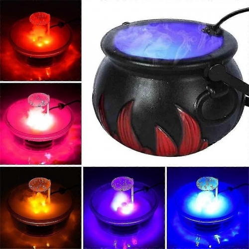 Halloween Cauldron Fog Machine Nebulizer Mist Maker Sprayer Cauldron Smoke Machine with 12 LED Color Changing Halloween Atmosphere Scene Layout