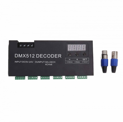 Décodeur DMX à 24 canaux, affichage numérique Rgbw Dmx512, pilote de gradation Led de contrôle pour barre de scène Dc5v24v