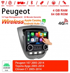 9 Zoll Android 13.0 Autoradio / Multimedia 4GB RAM 64GB ROM Für Peugeot 107 Toyota Aygo ​​​​​​​Citroen C1 2005-2014 Mit WiFi NAVI Bluetooth USB