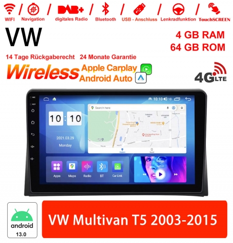 9 Zoll Android 13.0 Autoradio / Multimedia 4GB RAM 64GB ROM FürVW Multivan T5 2003-2015 Mit WiFi NAVI Bluetooth USB