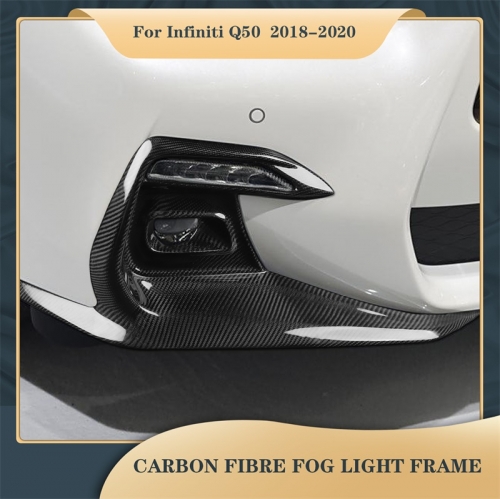 Cadre de phare antibrouillard en fibre de carbone véritable, autocollant pour intérieur de voiture, pour Infiniti Q50 2018 – 2020