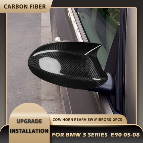 For BMW 3 Series E90 2005-2008 Cow Horn Rearview Mirror Real Carbon Fiber Sticker Car Interior Accessories