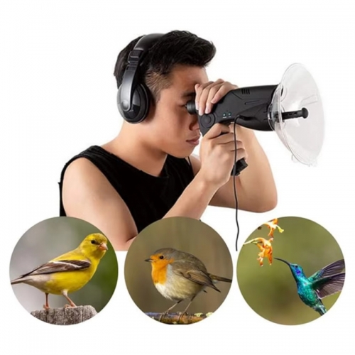 Parabolic dish directional microphone clear view long distance hearing birds listening telescope black