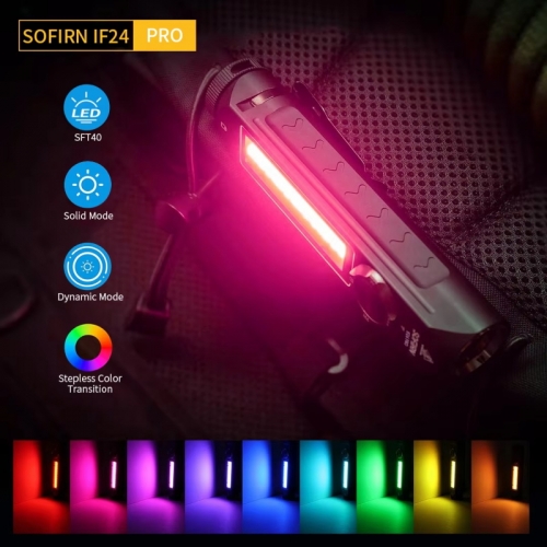 Sofirn IF24 PRO RGB Light 1800lm 340m SFT40 Buck Driver 18650 USB C Rechargeable Flashlights Flood Spot with Magnet