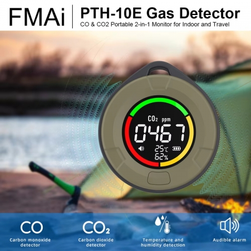 PTH-10E Mini-Kohlenmonoxid-Detektor 2 in1 (CO & CO2) Luftqualität Monitor HD-LED-Bildschirm USB-Aufladung für drinnen und unterwegs