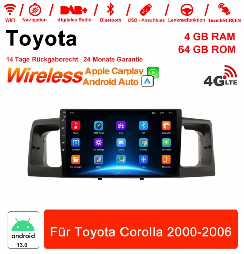 9 inch Android 13.0 car radio / multimedia 4GB RAM 64GB ROM for Toyota Corolla 2000-2006 with WiFi NAVI Bluetooth USB