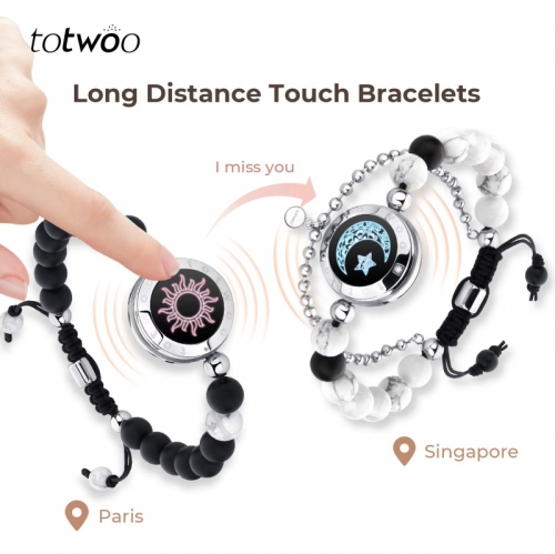 TOTWOO Bracelets tactiles longue distance pour couples, bracelets vibrants et lumineux pour couples, cadeaux de relation longue distance