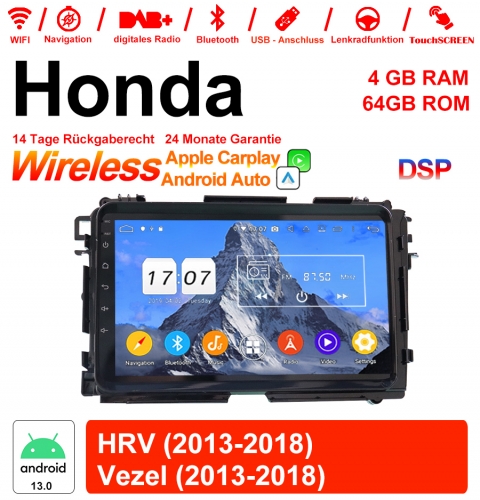 9 pouces Android 13.0 Autoradio/ multimédia 4 Go de RAM 64 Go de ROM pour Honda HRV 2013-2018 Vezel 2013-2018 avec WiFi NAVI Bluetooth USB