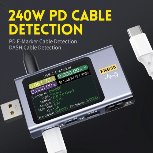 Fnb58 testeur usb voltmètre ampèremètre TYPE-C détection de charge rapide déclencheur mesure de capacité mesure d'ondulation