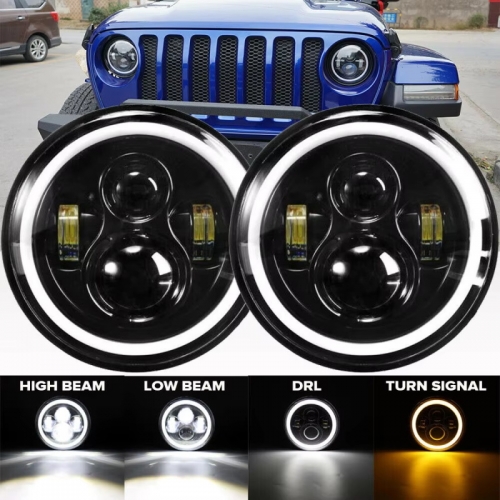 Phare de voiture LED 7 pouces, 2 pièces, yeux à Angle Halo haut/bas H4, pour Harley urbain BMW Jeep JK 4x4 Suzuki Samurai Jeep Wrangler hors route