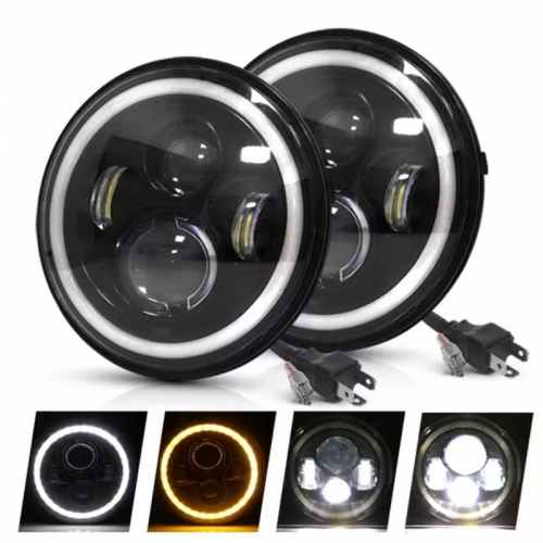 Phares LED 7 Pouces Pour Jeep Wrangler, Lada Niva - H4 Hi/Low Avec Halo - 2 Pièces