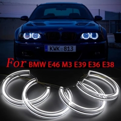 Yeux d'ange LED en cristal pour BMW E46 M3 E38 E39 E36, réglage des phares au xénon, style DTM, anneaux halo DRL, rénovation de la lumière du jour