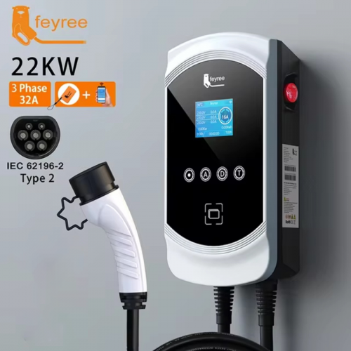 Chargeur EV pour véhicule électrique, boîte murale EVSE 22kW, 32a, 3 phases, câble de Type 2, prise IEC62196-2, contrôle par application