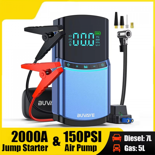 4 in 1 Car Jump Starter Air Pump 150PSI Tire Compressor 2000A Starter Device 10000 mAh Power Bank Digital Inflatable Pump