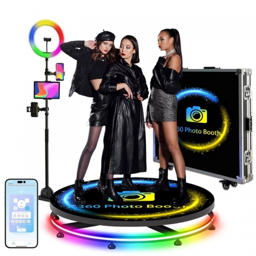 360-Fotokabinenmaschine mit RGB-Ringlicht, 360-Grad-Video-Fotokabine für 1–7 Personen mit Flightcase