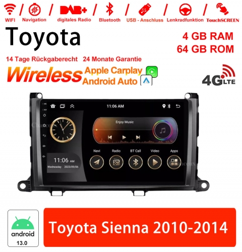 9 Zoll Android 13.0 Autoradio / Multimedia 4GB RAM 64GB ROM Für Toyota Sienna 2010-2014 Mit WiFi NAVI Bluetooth USB