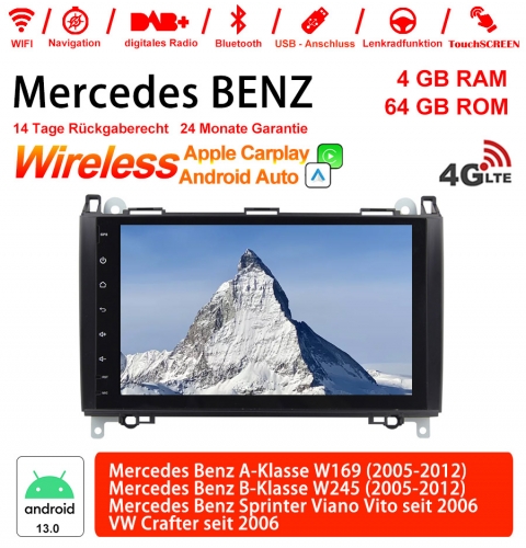 9 pouces Android 13.0 4G LTE Autoradio 4GB RAM 64GB ROM pour BENZ A-Klasse W169, B-Klasse W245, Sprinter Viano Vito, VW Carplay intégre /Android Auto