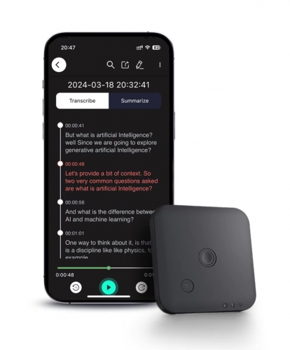 AI-powered voice recorder and call recorder with speech-to-text and acquisition, supports 100 languages, 64 GB storage