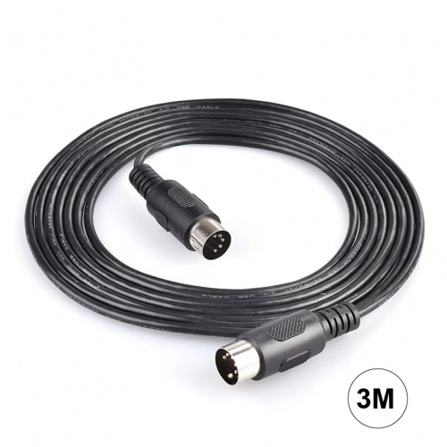 MIDI Cable Male to Male 5 Pin DIN Plug Black 3m