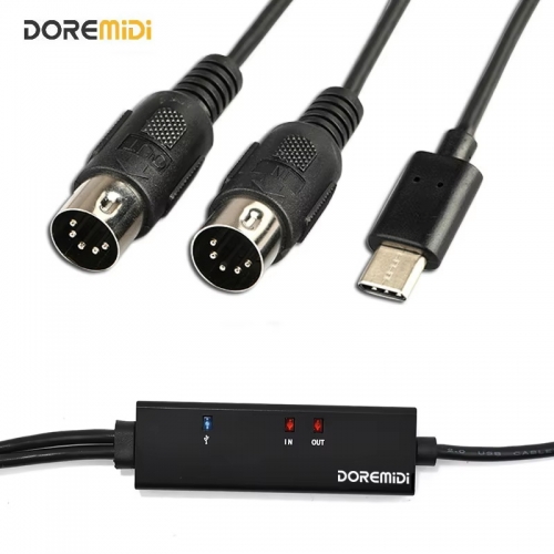 DOREMiDi 2M MIDI To USB C Type C Cable USB MIDI Converter With Indicator Light For MacBook Android