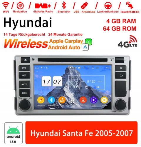 6 Zoll Android 13.0 Autoradio / Multimedia 4GB RAM 64GB ROM für Hyundai Santa Fe 2005-2007