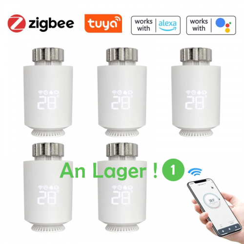 Pack of 5 Tuya Zigbee Thermostat Radiator Valves Wireless Mobile Phone App Control Home Heating Thermostat Compatible with Amazon Alexa Google Home