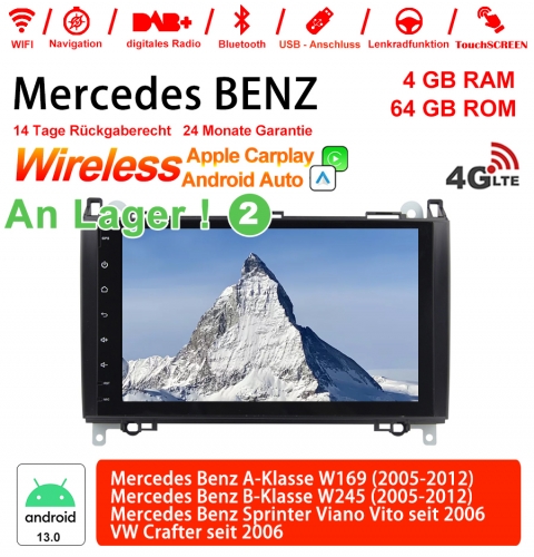 9 Zoll Android 13.0 4G LTE Autoradio 4GB RAM 64GB ROM Für BENZ A-Klasse W169, B-Klasse W245, Sprinter Viano Vito, VW Built-in Carplay / Android Auto