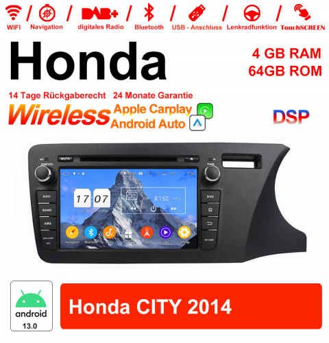 8 pouces Android 13.0 Autoradio / multimédia 4 Go de RAM 64 Go de ROM pour Honda CITY 2014 avec WiFi NAVI Bluetooth USB