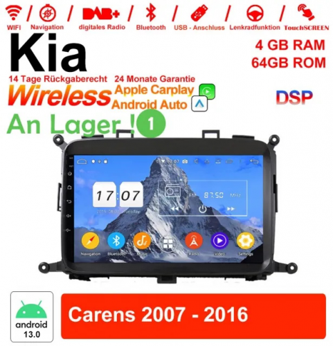 9 pouces Android 13.0 Autoradio/Multimédia 4 Go de RAM 64 Go de ROM pour Kia Carens 2007 - 2016 avec WiFi NAVI Bluetooth USB