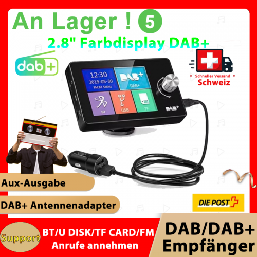 2.8 Zoll Farbdisplay DAB-Empfänger DAB+ Antennenadapter AUX Schnittstelle Unterstützung BT UDISK TF CARD FM