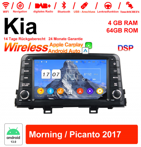 Autoradio 8 pouces Android 13.0 / multimédia 4 Go de RAM 64 Go de ROM pour Kia Morning / Picanto 2017 avec WiFi NAVI Bluetooth USB