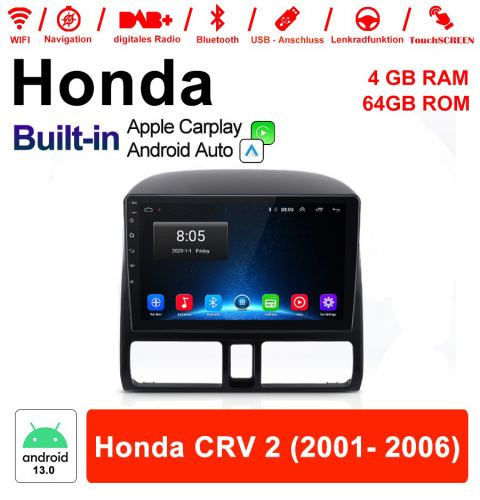 9 pouces Android 13.0 Autoradio / Multimédia 4 Go RAM 64 Go ROM pour Honda CRV 2 2001- 2006 avec DSP intégré Carplay Android Auto