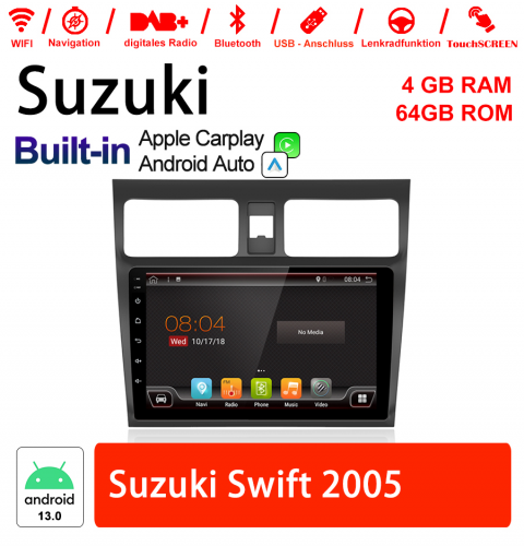 10 pouces Android 13.0 autoradio / multimédia 4 Go de RAM 64 Go de ROM pour Suzuki Swift 2005 avec DSP intégré Carplay Android Auto